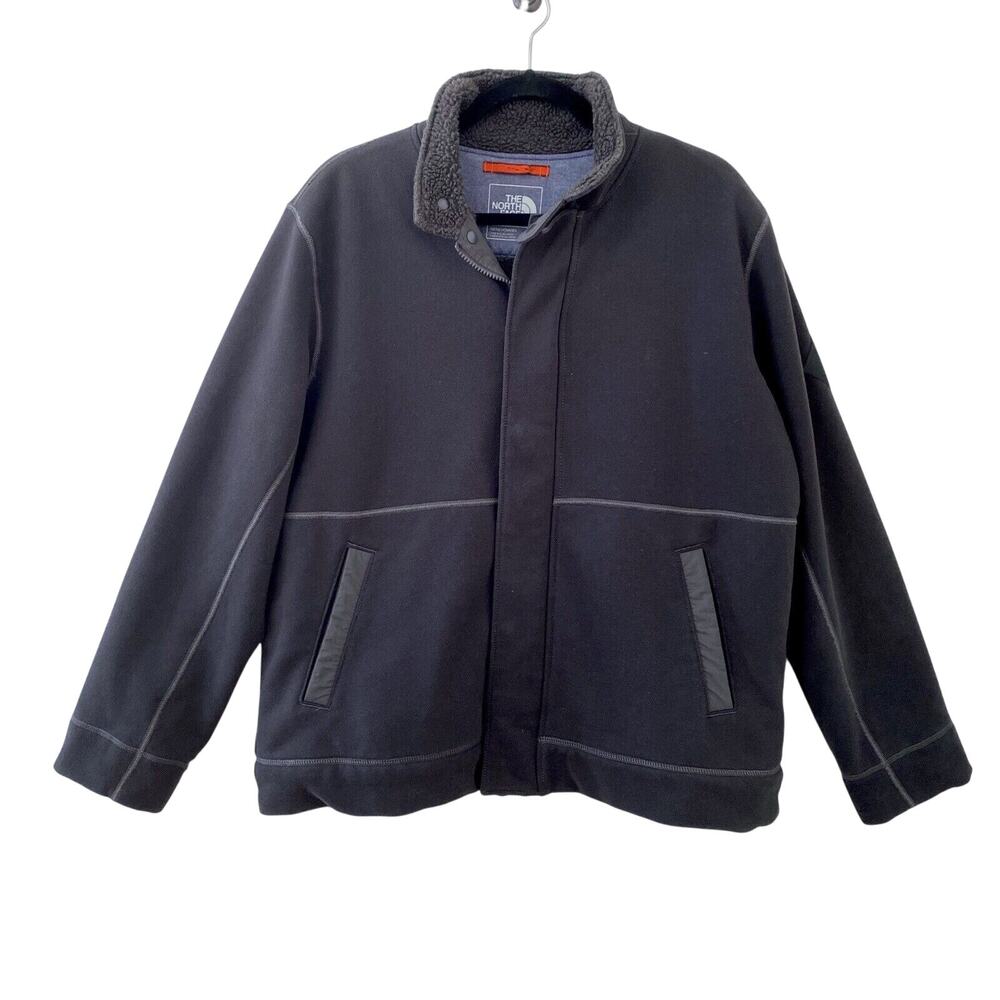 North Face Sherpa Lined Jacket Men's Large Cotton Blend Dark Gray‎ Heavy Zipper